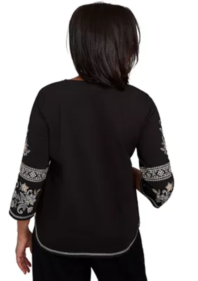 Petite Santa Barbara Embroidered Sleeves Top