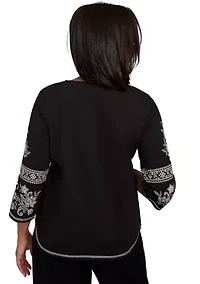 Petite Santa Barbara Embroidered Sleeves Top