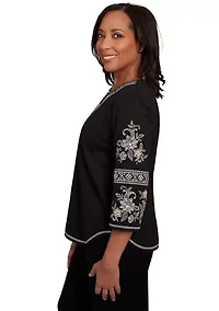 Petite Santa Barbara Embroidered Sleeves Top
