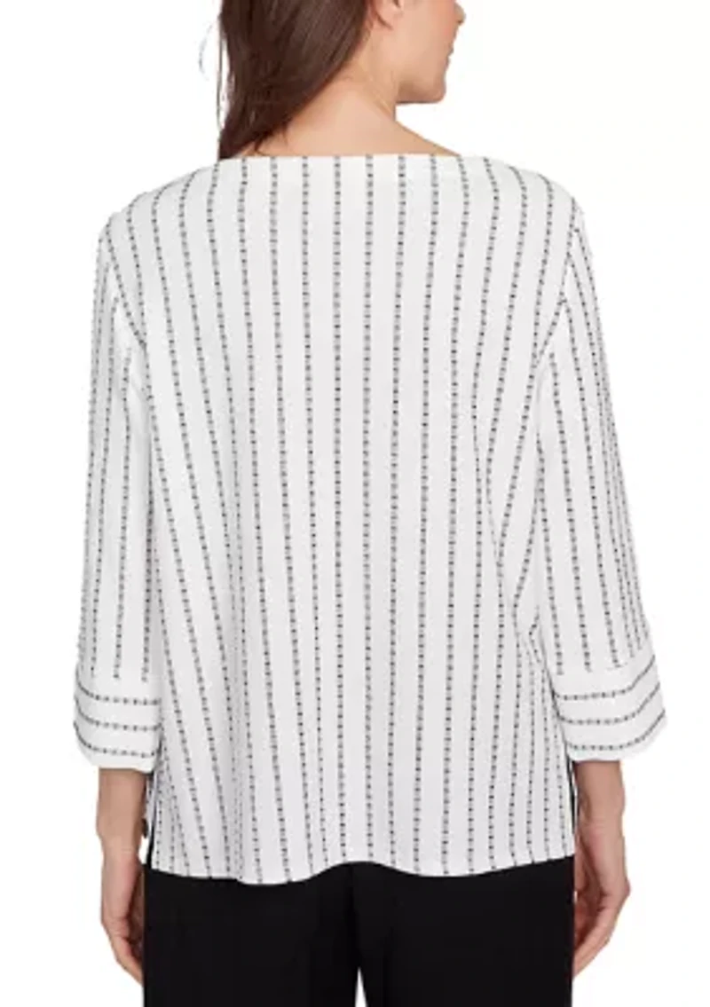 Petite Santa Barbara Spliced Texture Stripe Top