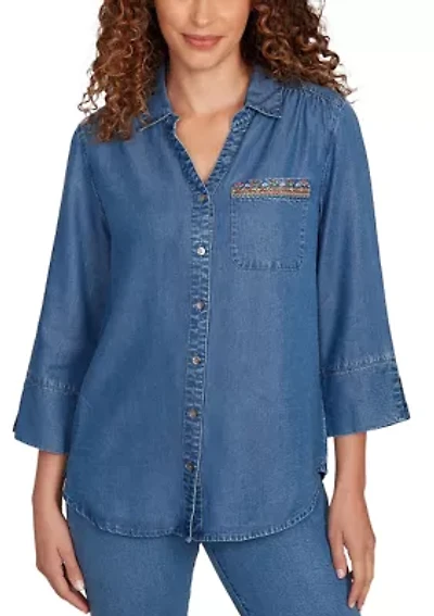 Women's El Paso Butterfly Back Embroidered Tencel Top