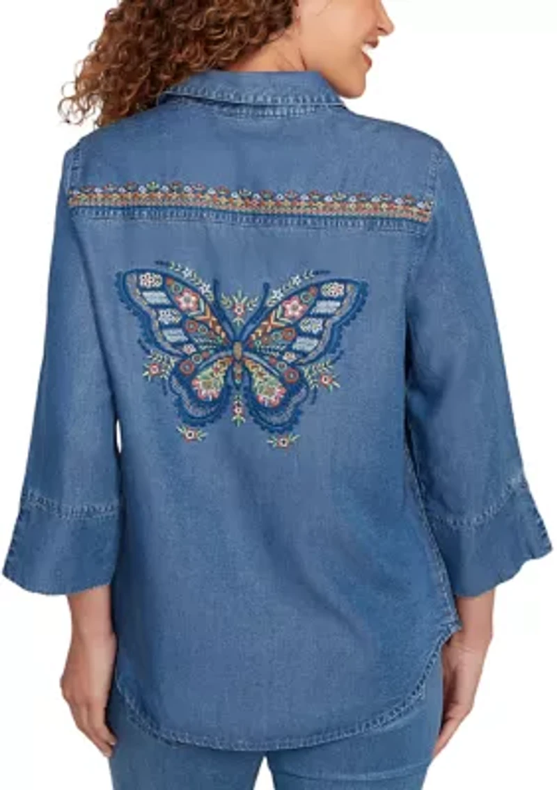 Women's El Paso Butterfly Back Embroidered Tencel Top