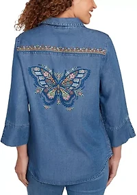 Women's El Paso Butterfly Back Embroidered Tencel Top