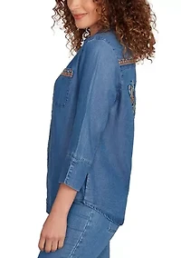 Women's El Paso Butterfly Back Embroidered Tencel Top