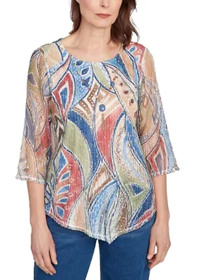 Women's El Paso Print Texture with Necklace Top