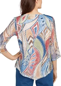 Women's El Paso Print Texture with Necklace Top