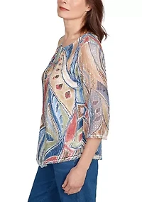 Women's El Paso Print Texture with Necklace Top