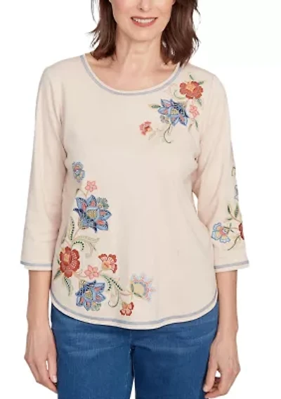 Women's El Paso Asymmetric Flower Embroidery Top