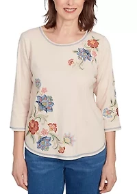 Women's El Paso Asymmetric Flower Embroidery Top