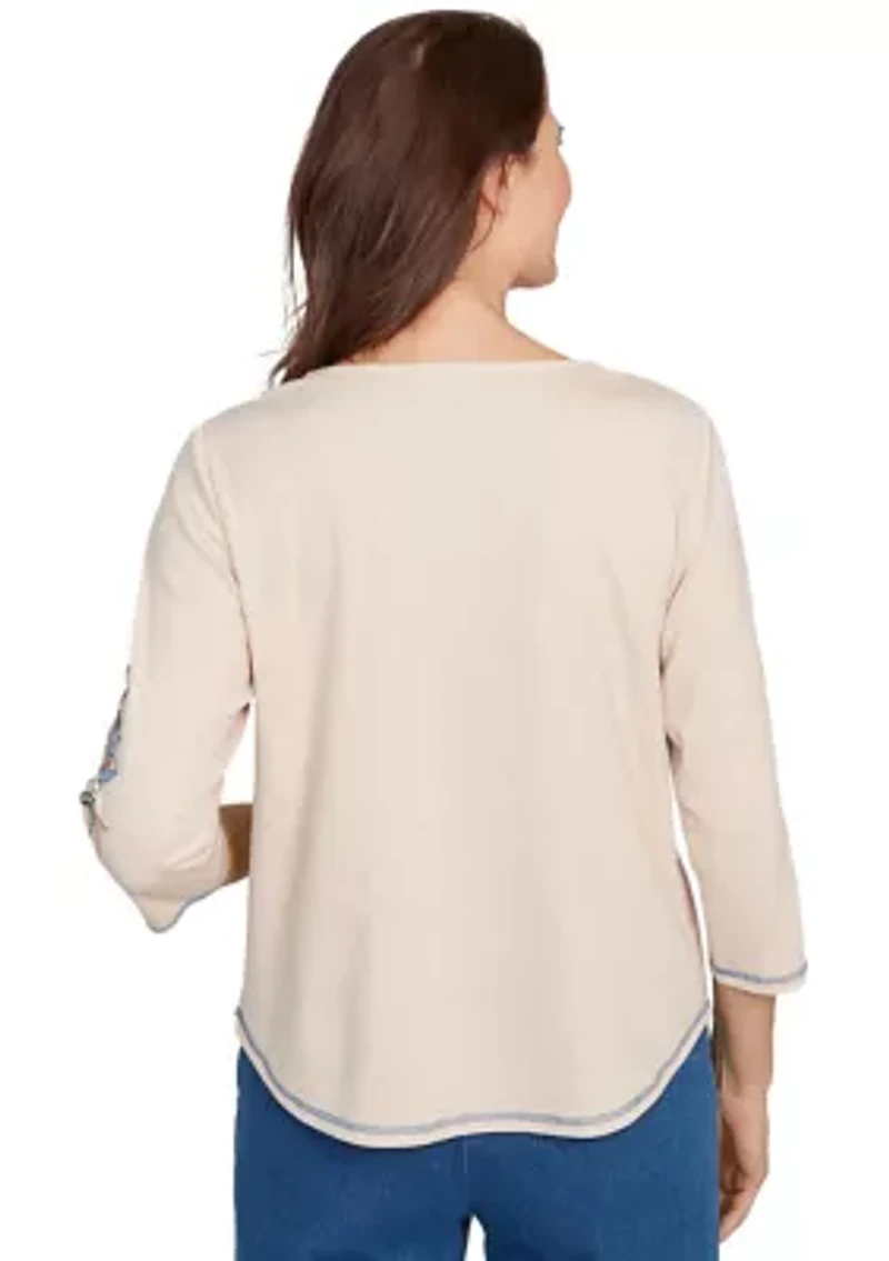 Women's El Paso Asymmetric Flower Embroidery Top