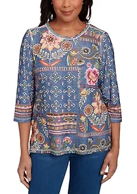 Women's El Paso Denim Floral Patch Top