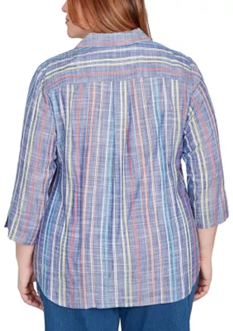 Plus El Paso Texture Multi Stripe Top