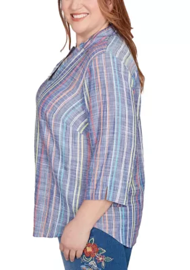 Plus El Paso Texture Multi Stripe Top