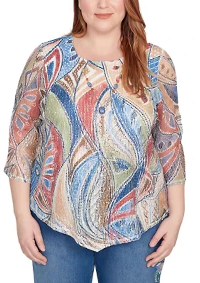 Plus El Paso Print Knit Top with Necklace