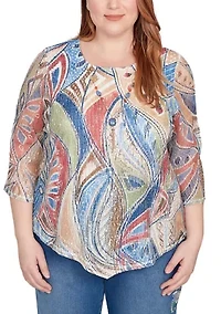Plus El Paso Print Knit Top with Necklace