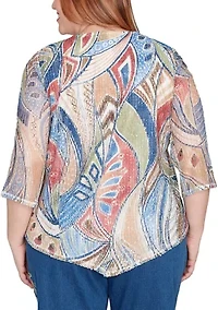 Plus El Paso Print Knit Top with Necklace