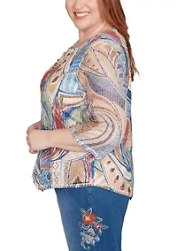 Plus El Paso Print Knit Top with Necklace