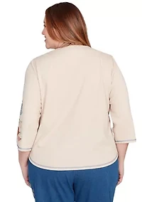 Plus El Paso Asymmetric Flower Embroidery Top