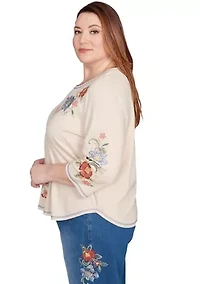 Plus El Paso Asymmetric Flower Embroidery Top