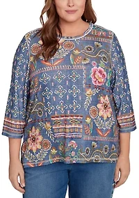 Plus Floral Patch Knit Top