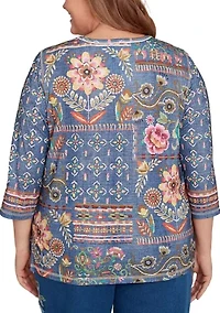 Plus Floral Patch Knit Top