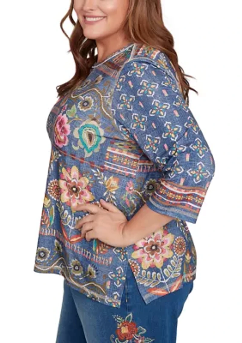 Plus Floral Patch Knit Top