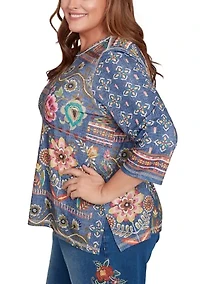 Plus Floral Patch Knit Top