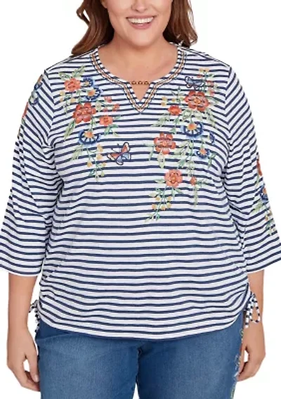 Plus El Paso Floral Yoke Stripe Top