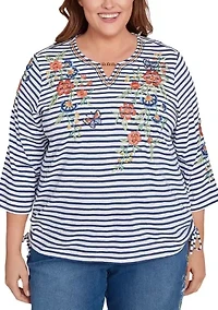 Plus El Paso Floral Yoke Stripe Top