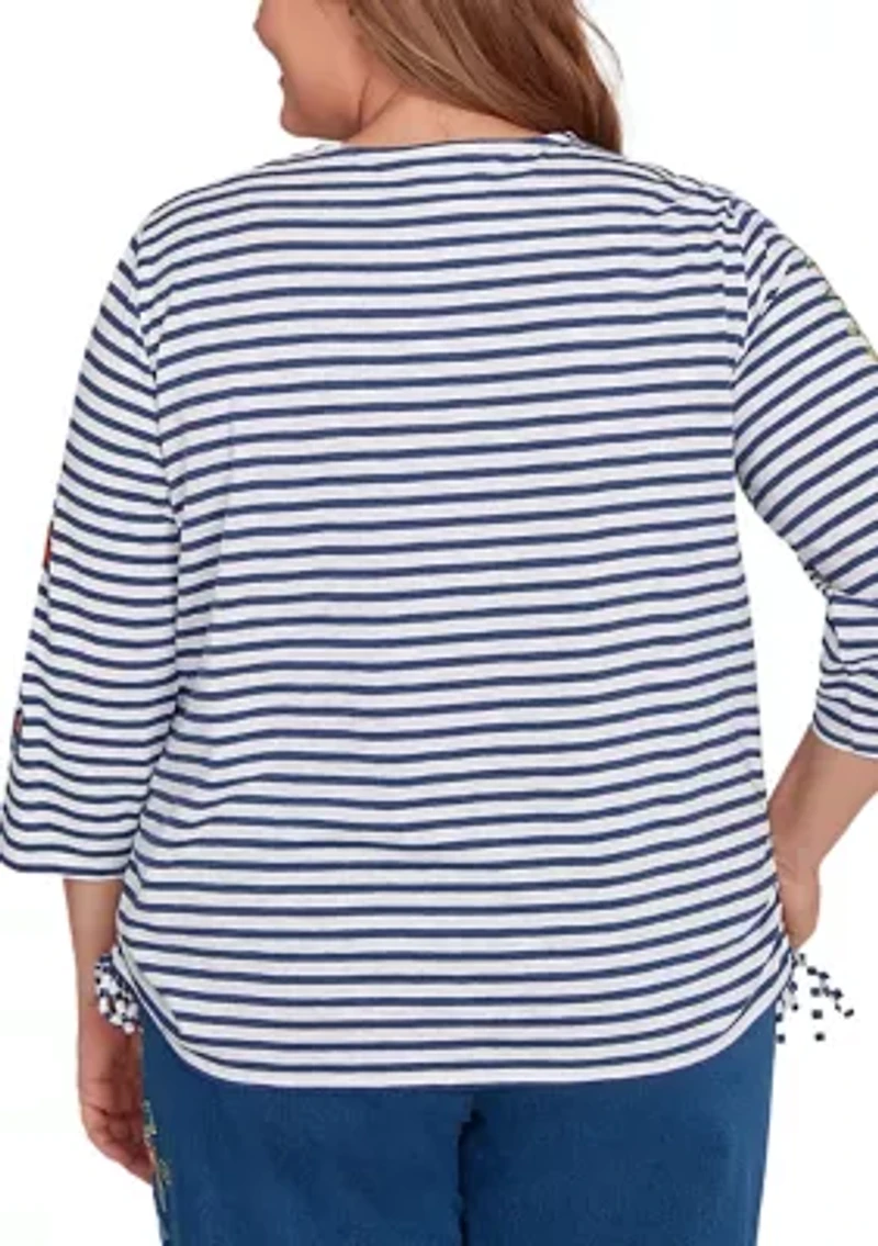 Plus El Paso Floral Yoke Stripe Top