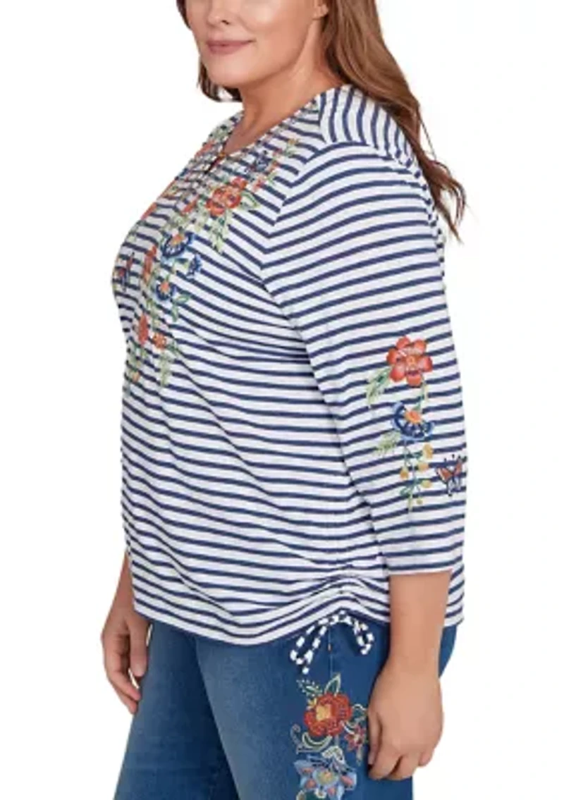 Plus El Paso Floral Yoke Stripe Top