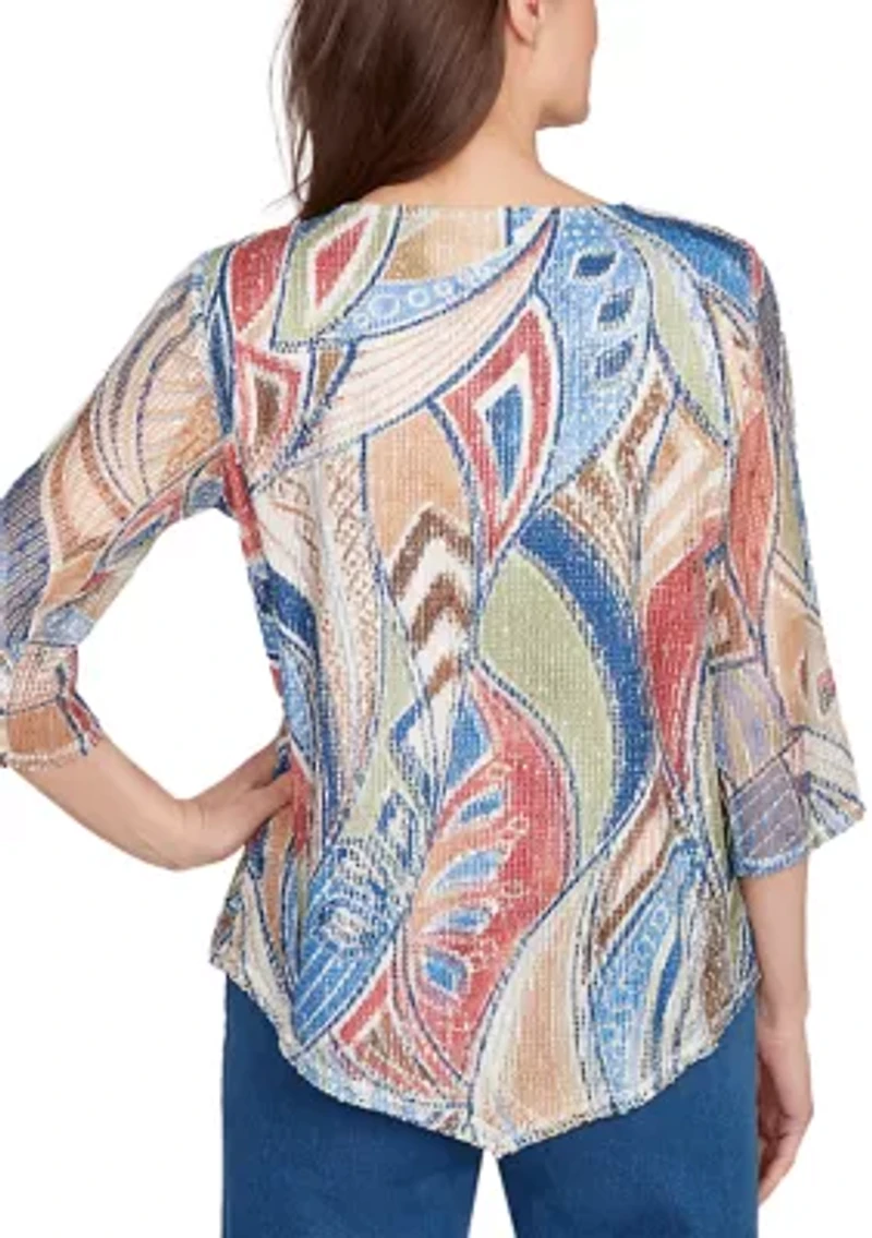 Petite El Paso Print Texture with Necklace Top