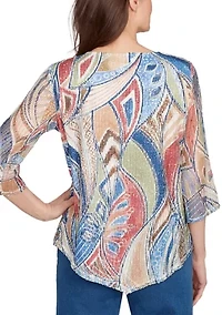 Petite El Paso Print Texture with Necklace Top