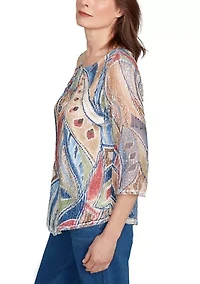 Petite El Paso Print Texture with Necklace Top