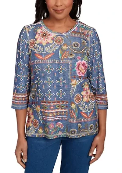 Petite El Paso Denim Floral Patch Top