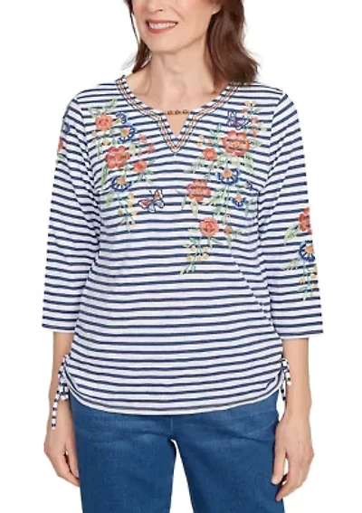 Petite El Paso Floral Yoke Stripe Top