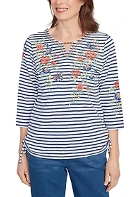 Petite El Paso Floral Yoke Stripe Top