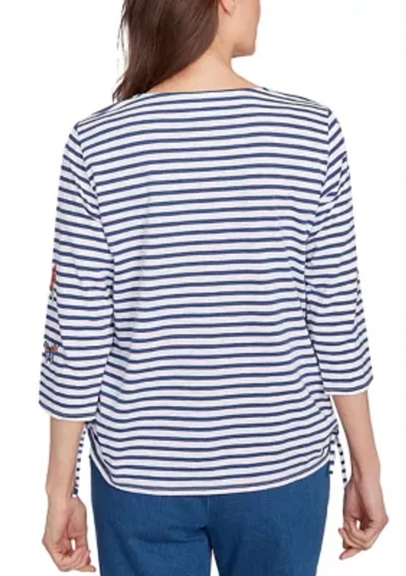 Petite El Paso Floral Yoke Stripe Top