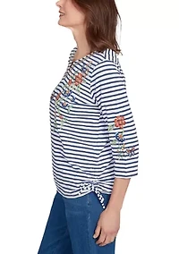 Petite El Paso Floral Yoke Stripe Top
