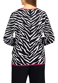 Petite Theater District Crew Neck 3/4 Sleeve Animal Jacquard Sweater