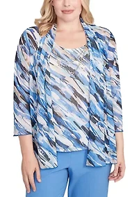 Women's  Business As Usual Texture Mesh Print Two One Top