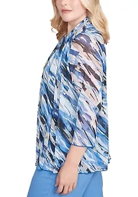 Women's  Business As Usual Texture Mesh Print Two One Top