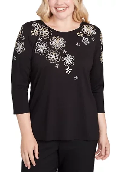 Women's Business As Usual Embroidered Floral Yoke Top