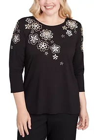 Women's Business As Usual Embroidered Floral Yoke Top