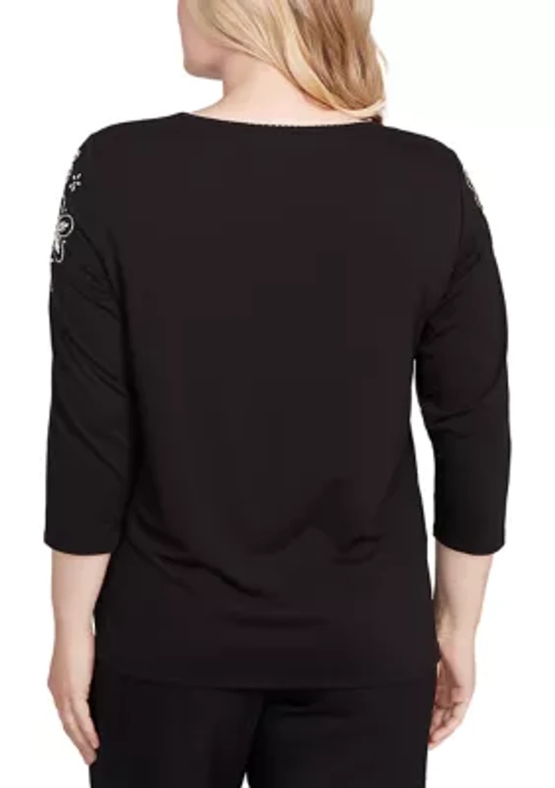 Women's Business As Usual Embroidered Floral Yoke Top