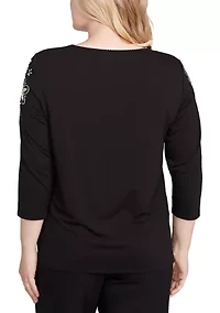 Women's Business As Usual Embroidered Floral Yoke Top