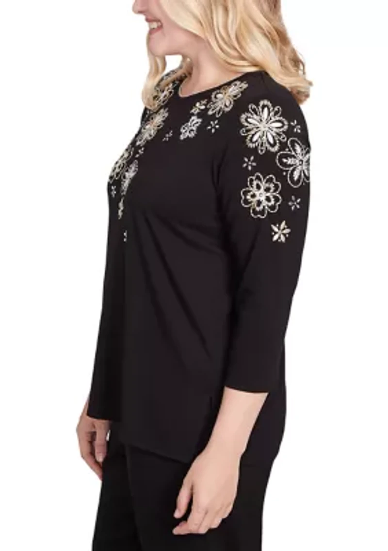 Women's Business As Usual Embroidered Floral Yoke Top