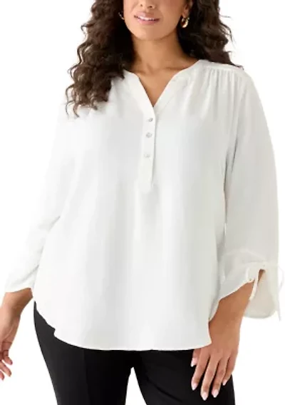 Plus 3/4 Sleeve Crinkle Woven Blouse