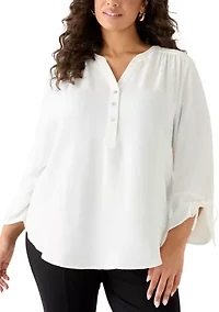 Plus 3/4 Sleeve Crinkle Woven Blouse