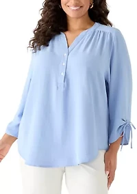 Plus 3/4 Sleeve Crinkle Woven Blouse